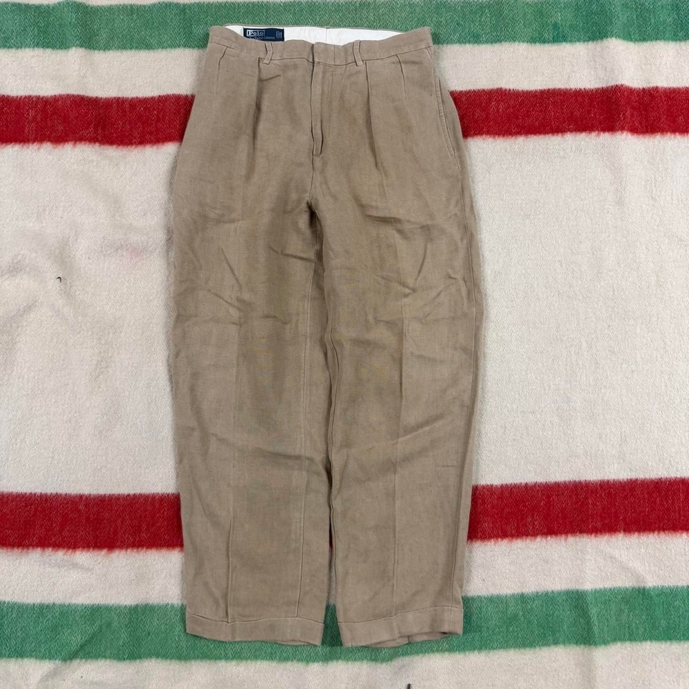 Polo Ralph Lauren Vintage Linen Cotton Pleated Cinch Trousers 32x30 Fit 30x31